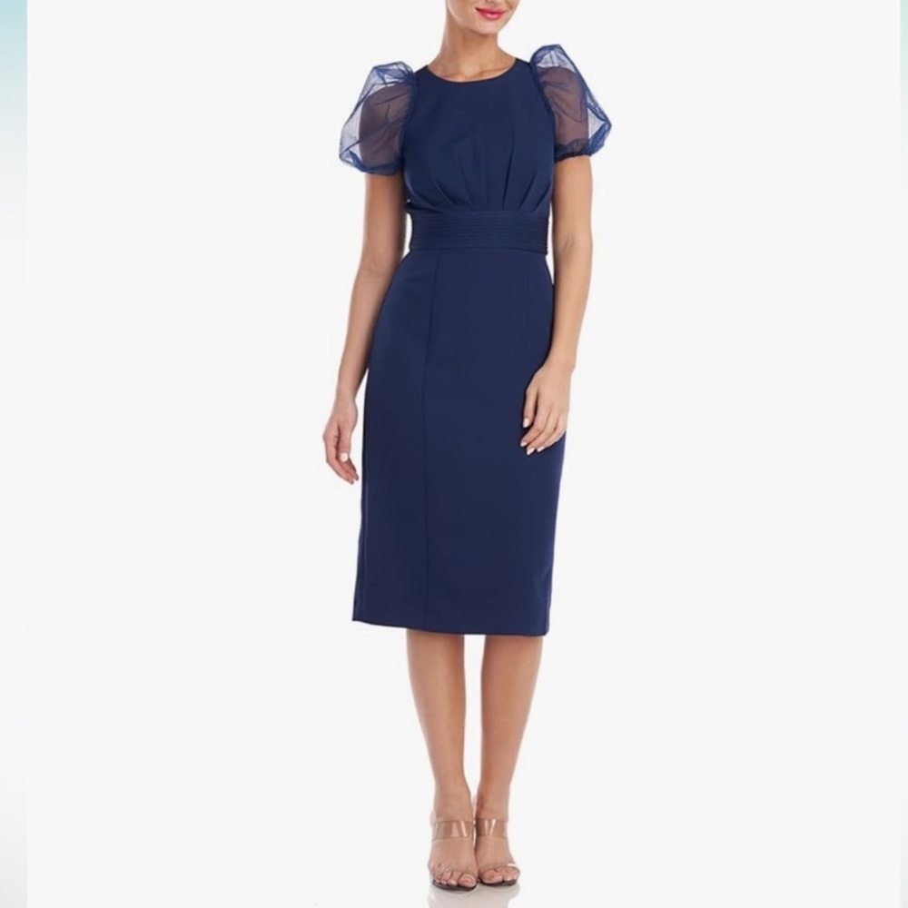 JS Collections Harley Puff Sleeve Cocktail Dress NWT Size 6 Navy